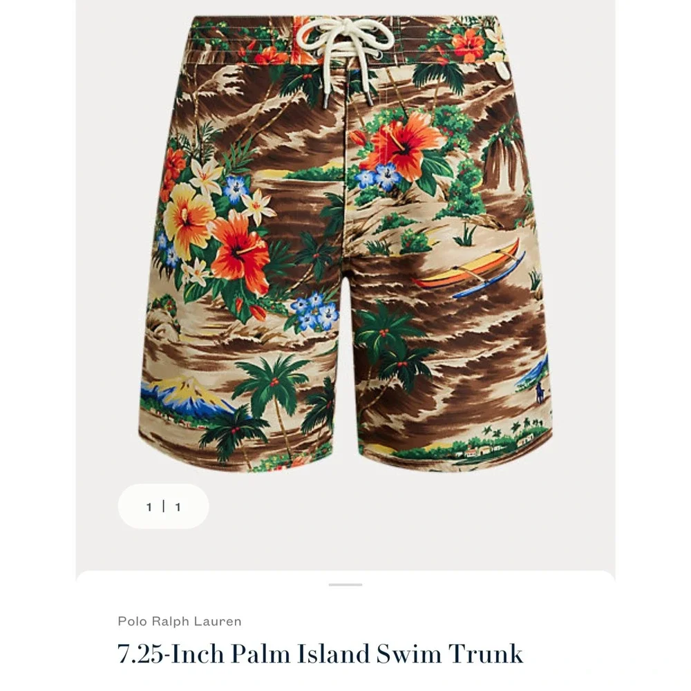 $98 NWT Polo Ralph Lauren 7.25 Inch Palm Island Swim Trunks Size 32